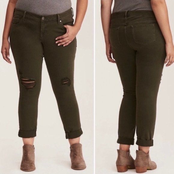torrid Denim - Torrid Boyfriend Jeans Distressed Olive Wash